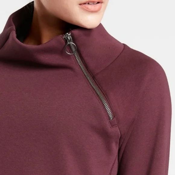 Athleta Cozy Karma Asym Pullover burgundy size Sm - Picture 2 of 6